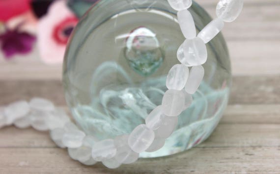 Natural Quartz, Frosted Matte Clear Quartz Flat Rectangle Loose Gemstone Beads - 8mm x 6mm - 15.5" full strand