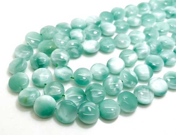 Green Moonstone Beads, Natural Green Flat Round Polished Moonstone Gemstone Beads 12mm 15mm 20mm - PGS398