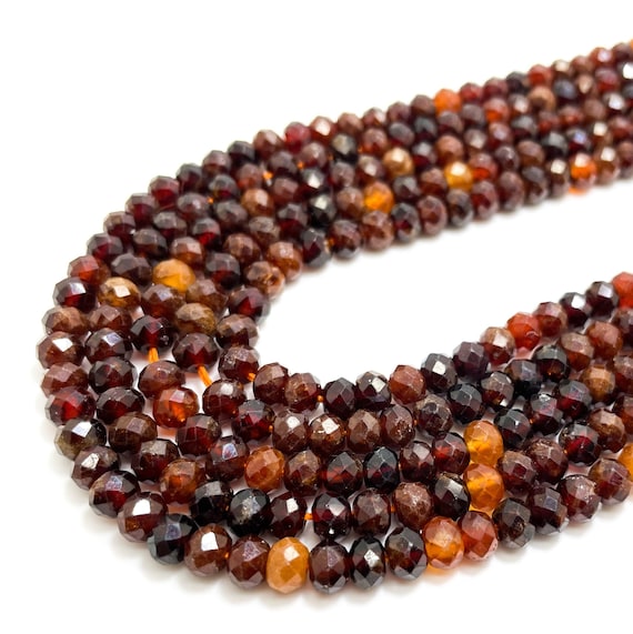 Hessonite Garnet Beads, Natural Garnet Faceted Rondelle 4mm x 6mm Loose Gemstone Beads - RDF13