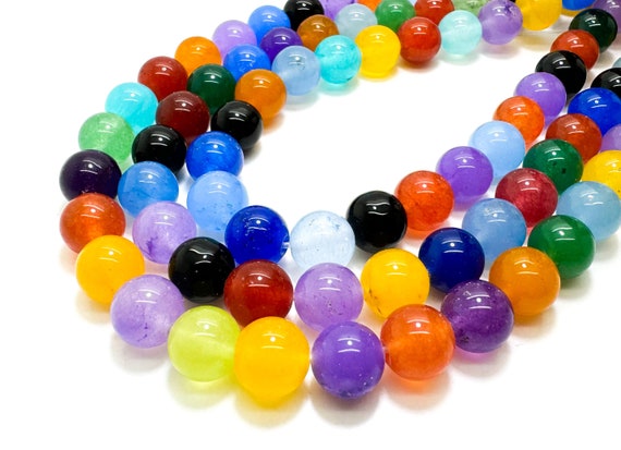 Rainbow Jade Smooth Polished Round 10mm Gemstone Jewelry Making Beads - RN197I