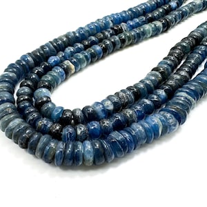 Genuine Kyanite Beads, High Quality Natural Blue Kyanite Smooth Rondelle Natural Gemstone Beads -PG74