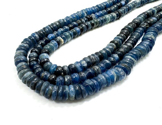 Genuine Kyanite Beads, High Quality Natural Blue Kyanite Smooth Rondelle Natural Gemstone Beads -PG74