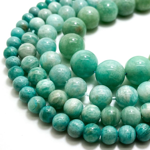 Amazonite Gemstone Beads, Natural Green Amazonite Smooth Round Sphere Gemstone Beads (4mm 6mm 8mm 10mm 12mm) - PG22