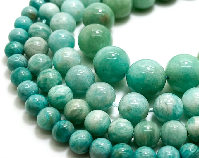 Amazonite Gemstone Beads, Natural Green Amazonite Smooth Round Sphere Gemstone Beads (4mm 6mm 8mm 10mm 12mm) - PG22