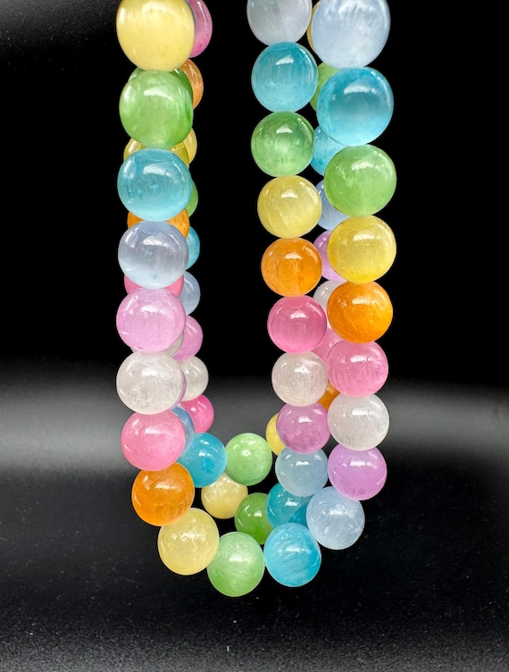 Natural Rainbow Selenite Round Gemstone Beads | 6mm 8mm 10mm 12mm | Multicolor Crystal Beads for Jewelry Making Supplies PG17