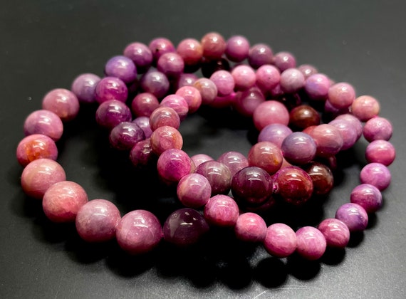 Genuine Red Ruby Bracelet, Natural Red Ruby Polished Round 8mm 9mm 10mm 11mm Gemstone Beaded Bracelet - PGB235