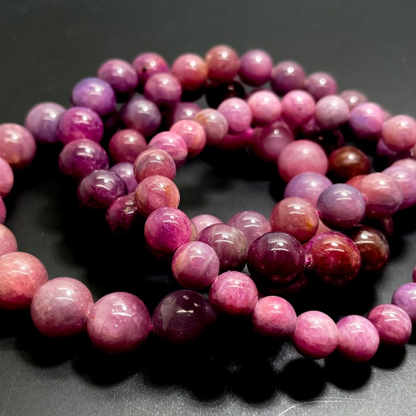 Genuine Red Ruby Bracelet, Natural Red Ruby Polished Round 8mm 9mm 10mm 11mm Gemstone Beaded Bracelet - PGB235