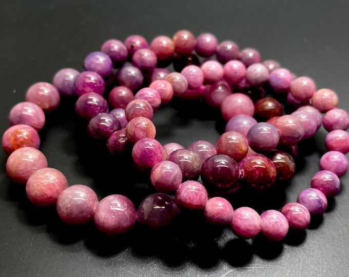 Genuine Red Ruby Bracelet, Natural Red Ruby Polished Round 8mm 9mm 10mm 11mm Gemstone Beaded Bracelet - PGB235