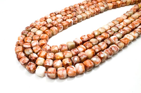 Faceted Red Vein Agate Beads: 7x7mm Cube, 15.5" Strand