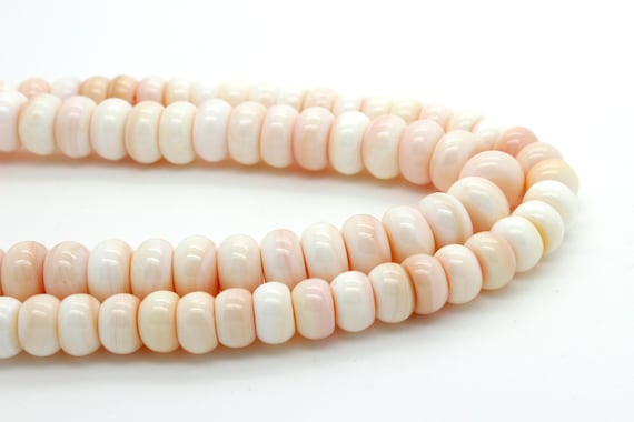 AAA Queen Conch, Natural Pink Queen Conch Shell Smooth Rondelle Gemstone Beads - (5mm x 8mm, 6mm x 10mm) - QC5