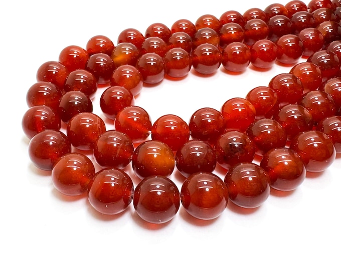 Carnelian Round Beads Strand – Natural Red Orange Gemstone Beads for Jewelry Making Healing Crystals, Energy Stones - PG287