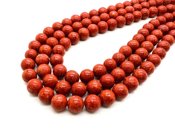 Dyed Red Grass Coral Gemstone Beads: Round Jewelry Making Supplies