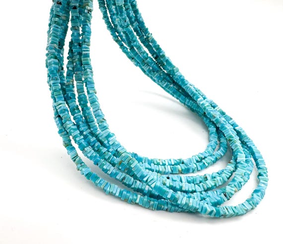 AAA Arizona Kingman Turquoise Heishi Beads – 1mm x 2mm Flat Square | Natural Blue Turquoise Gemstone | 15.5" Strand - PGS418A