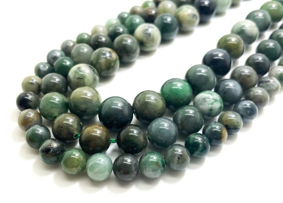 Natural Nephrite Jade, Natural Green Nephrite Smooth Polished Round 8mm 10mm 12mm Gemstone Beads - RN149