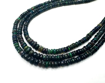 Natural Black Ethiopian Opal Rondelle Beads | 4~5mm | Flash Fire Gemstone for Jewelry Making - RD42