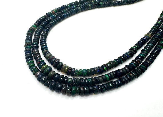 Natural Black Ethiopian Opal Rondelle Beads | 4~5mm | Flash Fire Gemstone for Jewelry Making - RD42