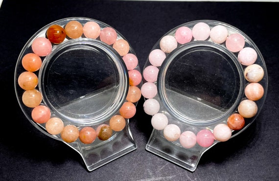 Pink Quartz Bracelet, Light Pink Quartz Smooth Round Gemstone Stretch Elastic Cord Handmade Beaded Bracelet - PGB171