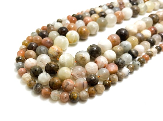 Natural Moonstone Beads, High Quality Mixed (Gray Peach Rainbow Black) Natural Moonstone Polished 6mm 8mm 10mm 12mm Gemstone Rock - RN137