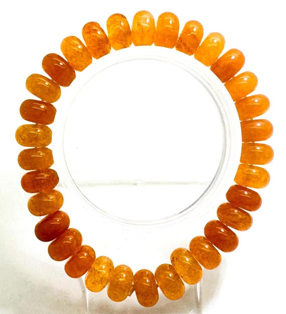 Orange Jade 10mm Rondelle Gemstone Beads Stretch Elastic Cord Handmade Beaded Bracelet Accessories - PGBRD05