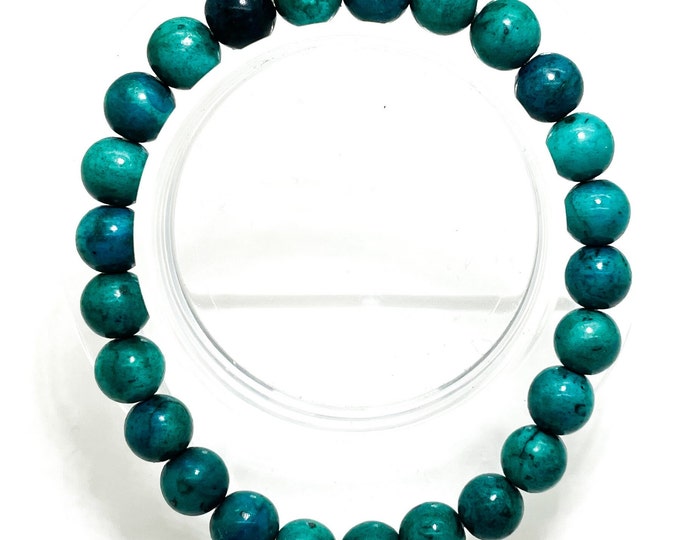 Blue Turquoise Howlite Bracelet, 8mm Blue Howlite Polisehd Round Gemstone Handmade Beaded Bracelet - PGB220B