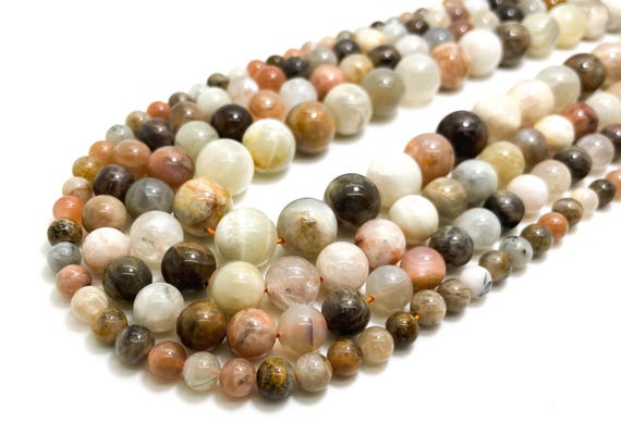 Natural Moonstone Beads, High Quality Mixed (Gray Peach Rainbow Black) Natural Moonstone Polished 6mm 8mm 10mm 12mm Gemstone Rock - RN137