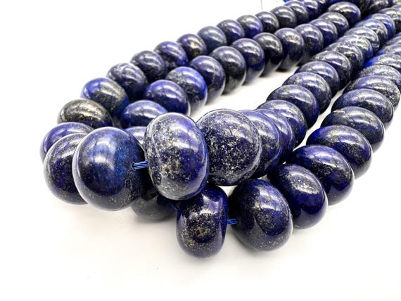 Giant Lapis Lazuli Beads Massive 11x18mm Smooth Rondelle Disc • Genuine Royal Blue Pyrite Stone Gemstone for Artisan Jewelry Supply - PG198
