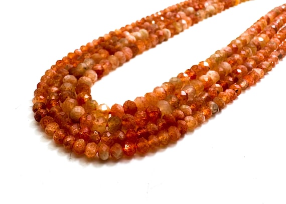 Natural AAA Faceted Rondelle Sunstone 3mm x 5mm 4mm x 6mm Gemstone Beads for jewelry Necklace Bracelet - 15.5" Strand - RDF84