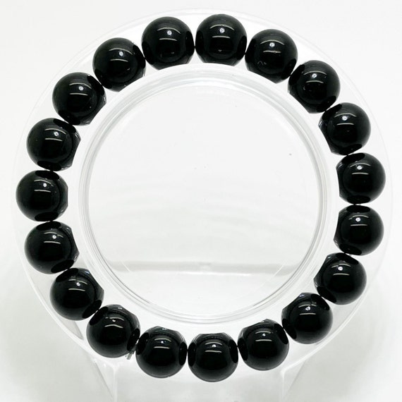 Black Onyx Smooth Round Sphere Ball Natural Gemstone Beads Size 4 6 8 10mm Stretch Elastic Cord Bracelet PGB32