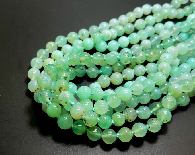 Natural AAA Chrysoprase Necklace, Green Chrysoprase Polished Round 8mm Gemstone Beads Beaded Necklace Length 30.5"/17" - PG319
