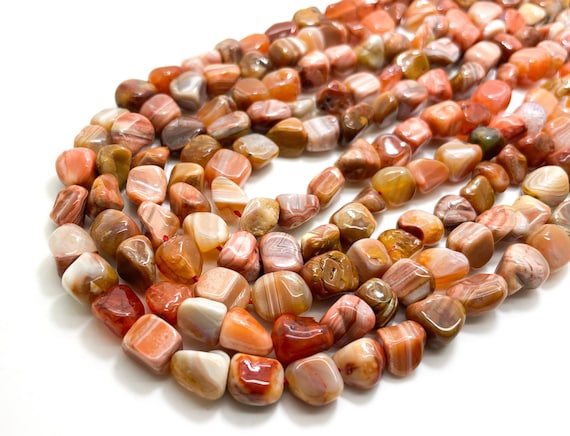 Orange Carnelian Beads, Natural Carnelian Polished Nugget Pebble Round Barrel Gemstone Beads - PG318