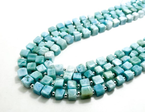 Blue Larimar Beads, Natural Dominican Republic Larimar Polished Smooth Square Cube Nugget Gemstone Beads (Assorted Size) - PGS78