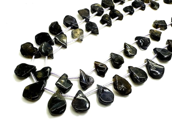 Natural Iolite Teardrop Pear Polished Smooth Flat Gemstone Beads - PGS172