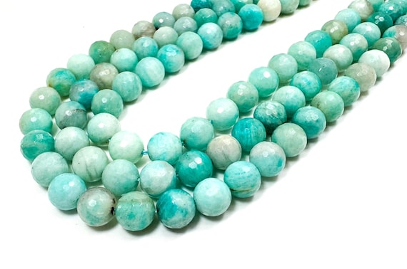 Natural Amazonite Faceted Round Beads, Aqua Blue-Green Gemstone Strands for Jewelry Making (6mm 8mm 10mm) - PG308