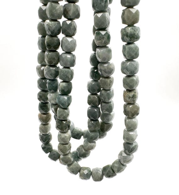 AAA Guatemala Jade Faceted Cube Beads 7x7mm, Genuine Green Jadeite Diamond Cut Square Nuggets, Natural Mayan Jade Gemstone PGS323G