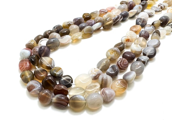 Botswana Agate Beads, Natural Brown Agate Polished Smooth Polished Pebble Gemstone Beads - PG235