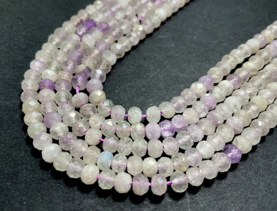 Natural Kunzite Beads, Purple Kunzite Faceted Rondelle 4mm x 5mm 4mm x 6mm Gemstone Beads - RDF32