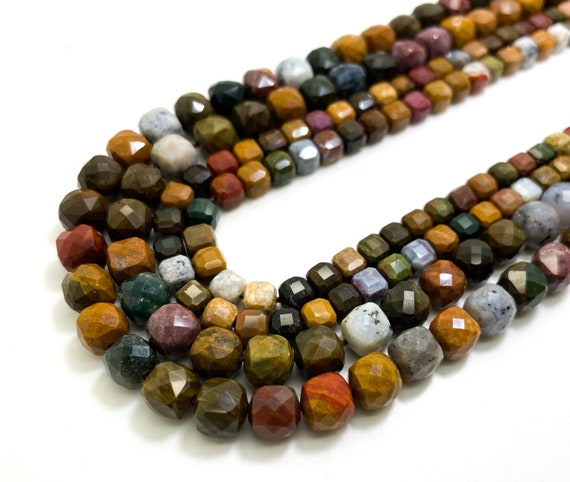 Natural Mookaite Jasper Square Cube Faceted Size 6mm 7mm Pink Gemstone Beads - PGS262