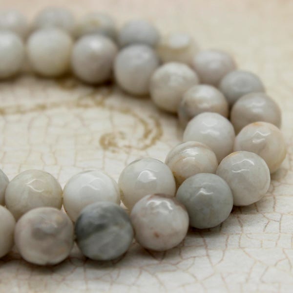 White Agate, Natural Agate Faceted Round Ball Loose Gemstone Beads - RNF03