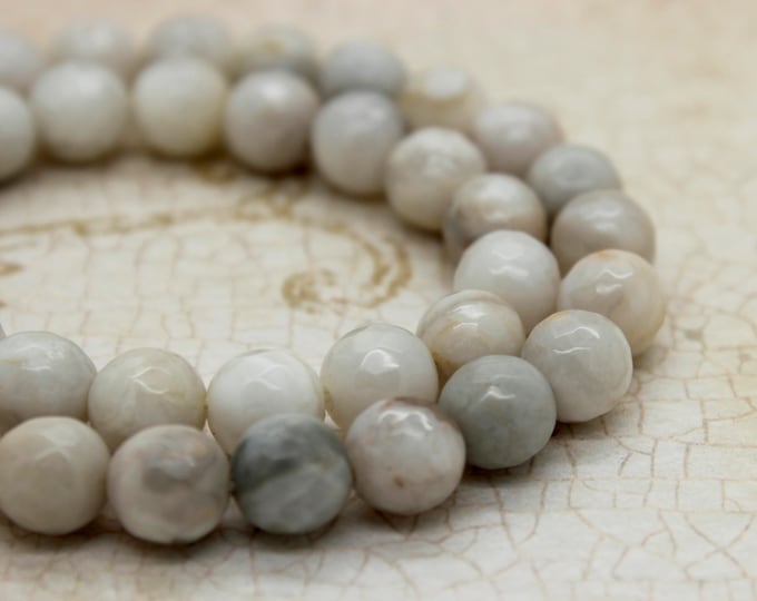 White Agate, Natural Agate Faceted Round Ball Loose Gemstone Beads - RNF03