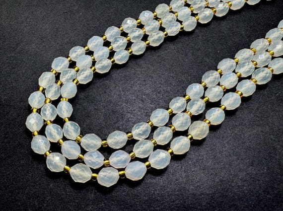 Faceted White Quartz Oval Beads 6x8mm | Natural Clear Quartz Gemstone Strand 14.5” | Energy Amplifying Beads for Jewelry Making - PGS323