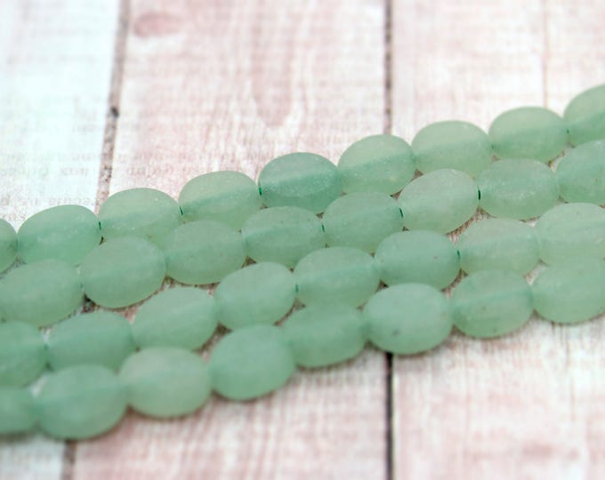 Aventurine Beads, Natural Green Aventurine Matte Flat Oval Round Gemstone Beads - PG109