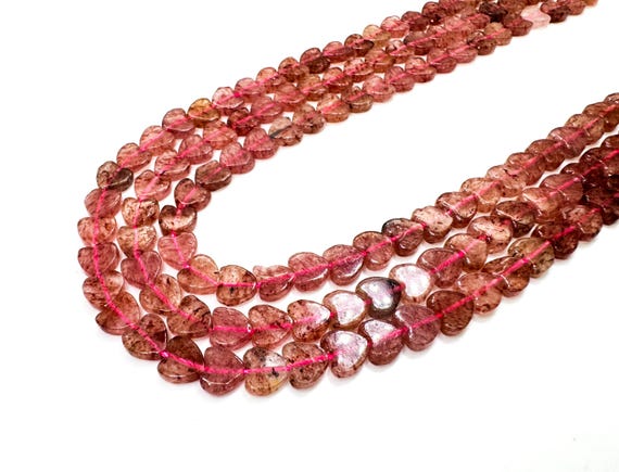Natural Strawberry Quartz Flat Heart Beads: 6mm Natural Pink Gemstone, Jewelry Making