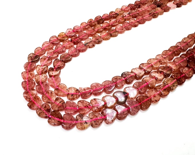 Strawberry Quartz Heart Beads: Natural Pink Gemstone, Jewelry Making