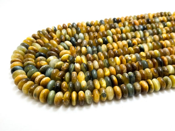 Tiger's Eye Beads, Natural High Quality Blue Gold Tiger Eye Smooth Polished Rondelle Round Flat Gemstone Beads - PG156