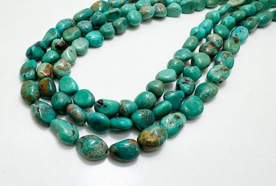 Natural Arizona Turquoise, Genuine Blue Kingman Turquoise Pebble Nugget Polished Gemstone Beads - PGS415