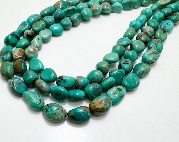 Natural Arizona Turquoise, Genuine Blue Kingman Turquoise Pebble Nugget Polished Gemstone Beads - PGS415