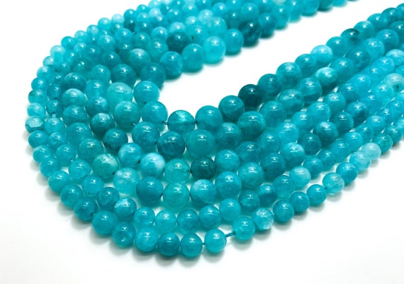 Amazonite Beads, Blue Amazonite Polished Smooth Round 6mm 8mm 10mm Gemstone Beads - RN118