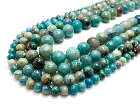 Chrysocolla Beads, Natural Blue Green Chrysocolla Smooth Round Ball Sphere Gemstone Beads 6mm 8mm 10mm 12mm - RN88