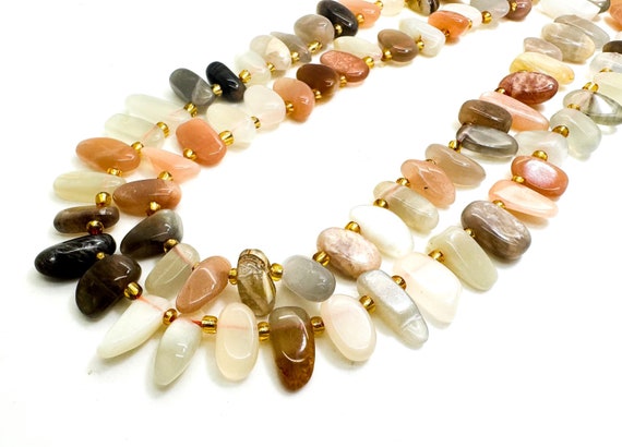Multi-Color Moonstone Chip Beads: Irregular Stick Gemstone, 15" Strand