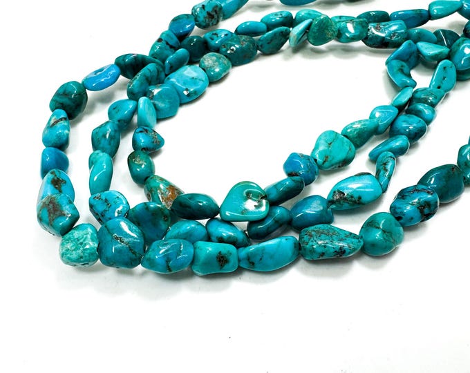 Natural Turquoise Beads, Genuine Blue Arizona Kingman Turquoise Smooth Pebble Nugget Chip Gemstone Beads (Assorted Size) - PGS405